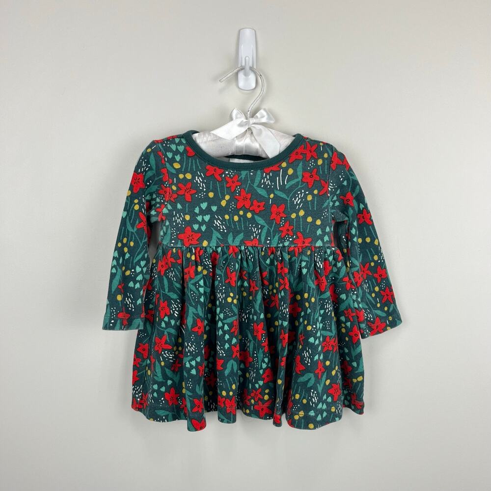Hanna Andersson Long Sleeve Dress Poinsettia Patch 75 cm 12-18 Months